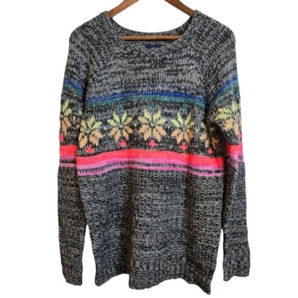 American Eagle Jegging Wool Mohair Sweater Fair‎ Isle Winter Multicolor Medium - Picture 2 of 15